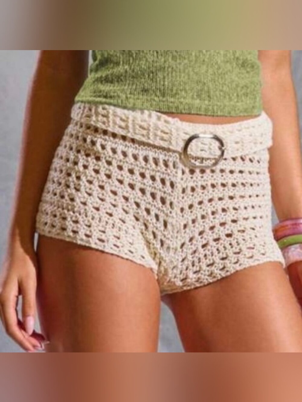 NWT MUSERA Cream Crochet Knit Belted Shorts - Size M